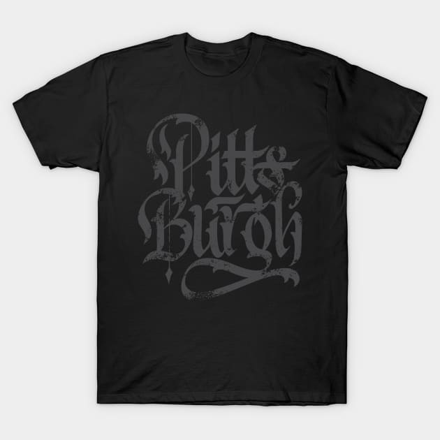 Pittsburgh Grunge Calligraphy Fan Art Design T-Shirt by polliadesign